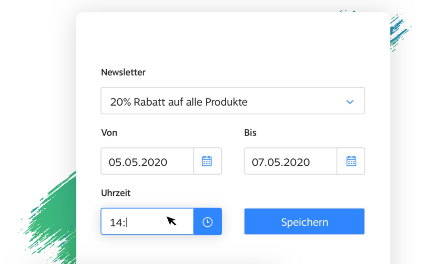 Eine Newsletter-Kampagne in 1Tool mit Zeitraum und Versandzeit