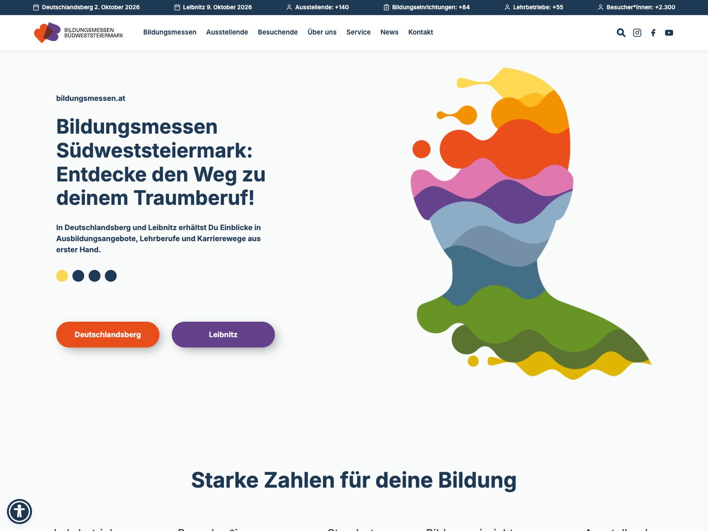 Von uns gebaute Website der Bildungsmessen Südweststeiermark