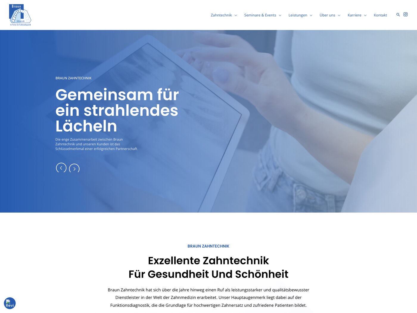 Von uns gebaute Seminarwebsite von Braun Zahntechnik