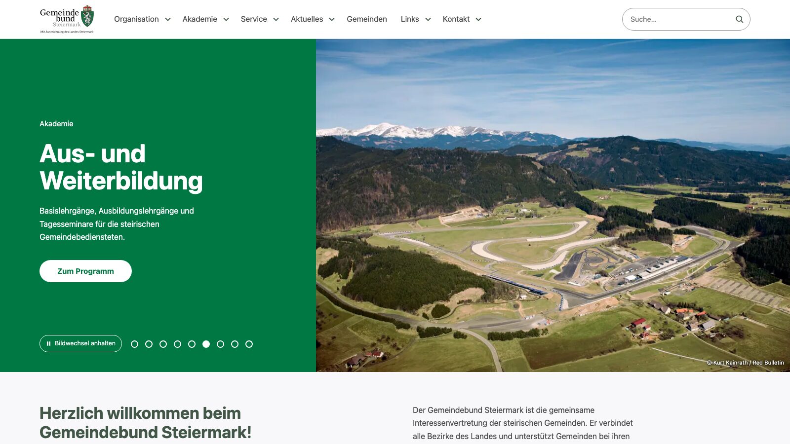 Von uns gebaute Seminarwebsite des Gemeindebunds Steiermark