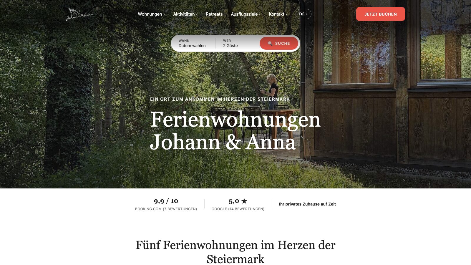 Von uns gebaute Website johann-anna.at
