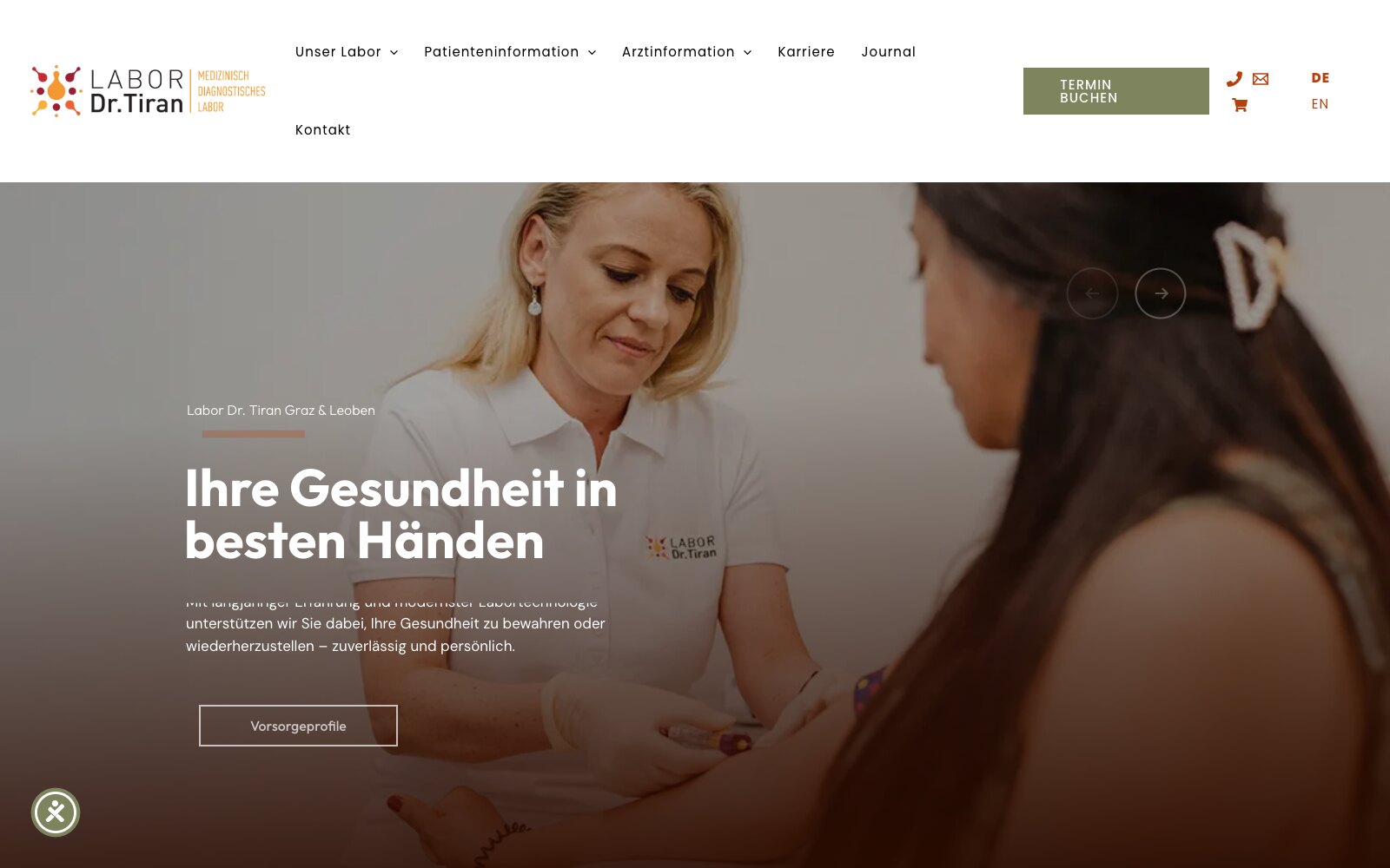 Von uns gebaute Website des Labors Dr. Tiran