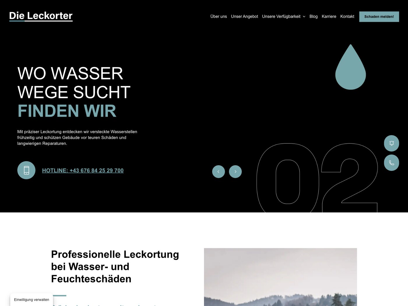 Von uns gebaute Website eines Leckortungsbetriebs