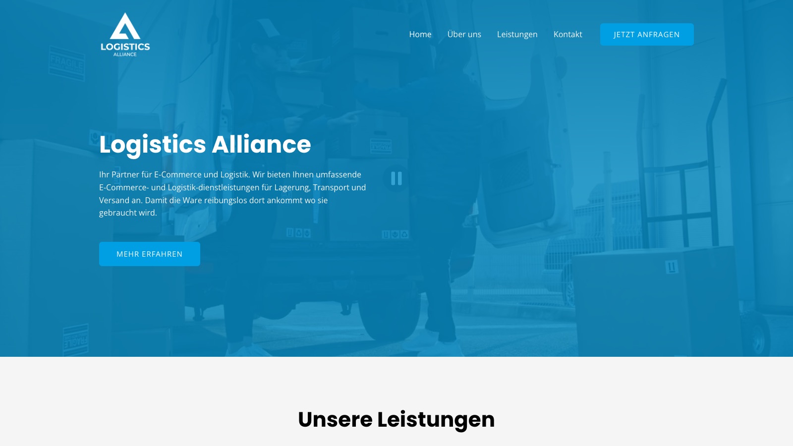 Die Startseite von logistics-alliance.at mit einer Zustellung im Kopfbild