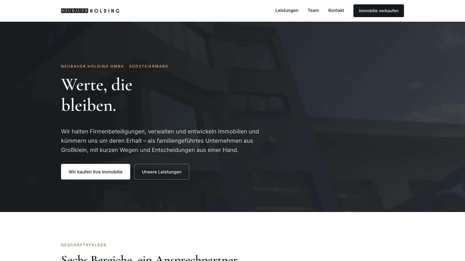 Von uns gebaute Website neubauer-holding.at