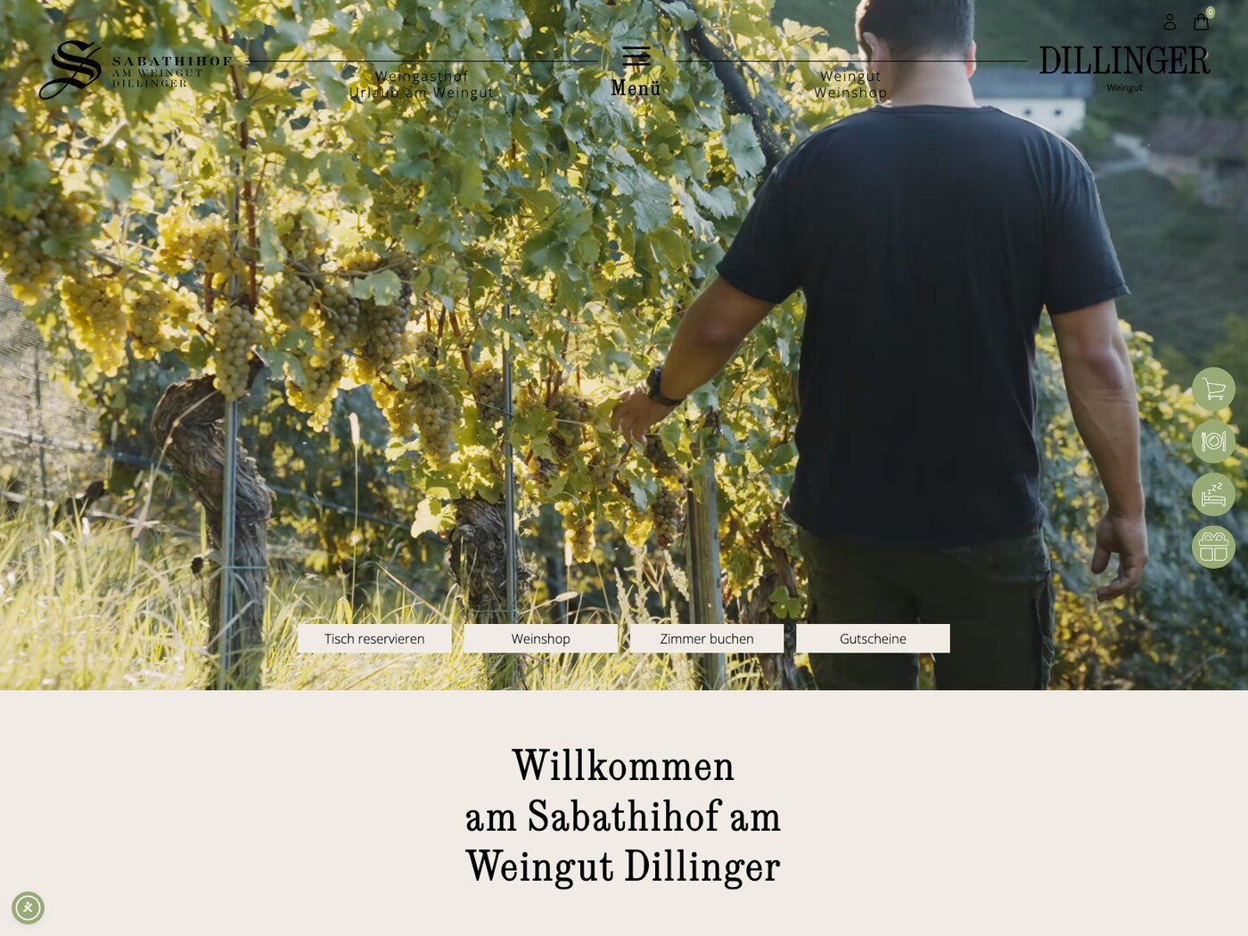Von uns gebaute Website des Weinguts Sabathihof Dillinger
