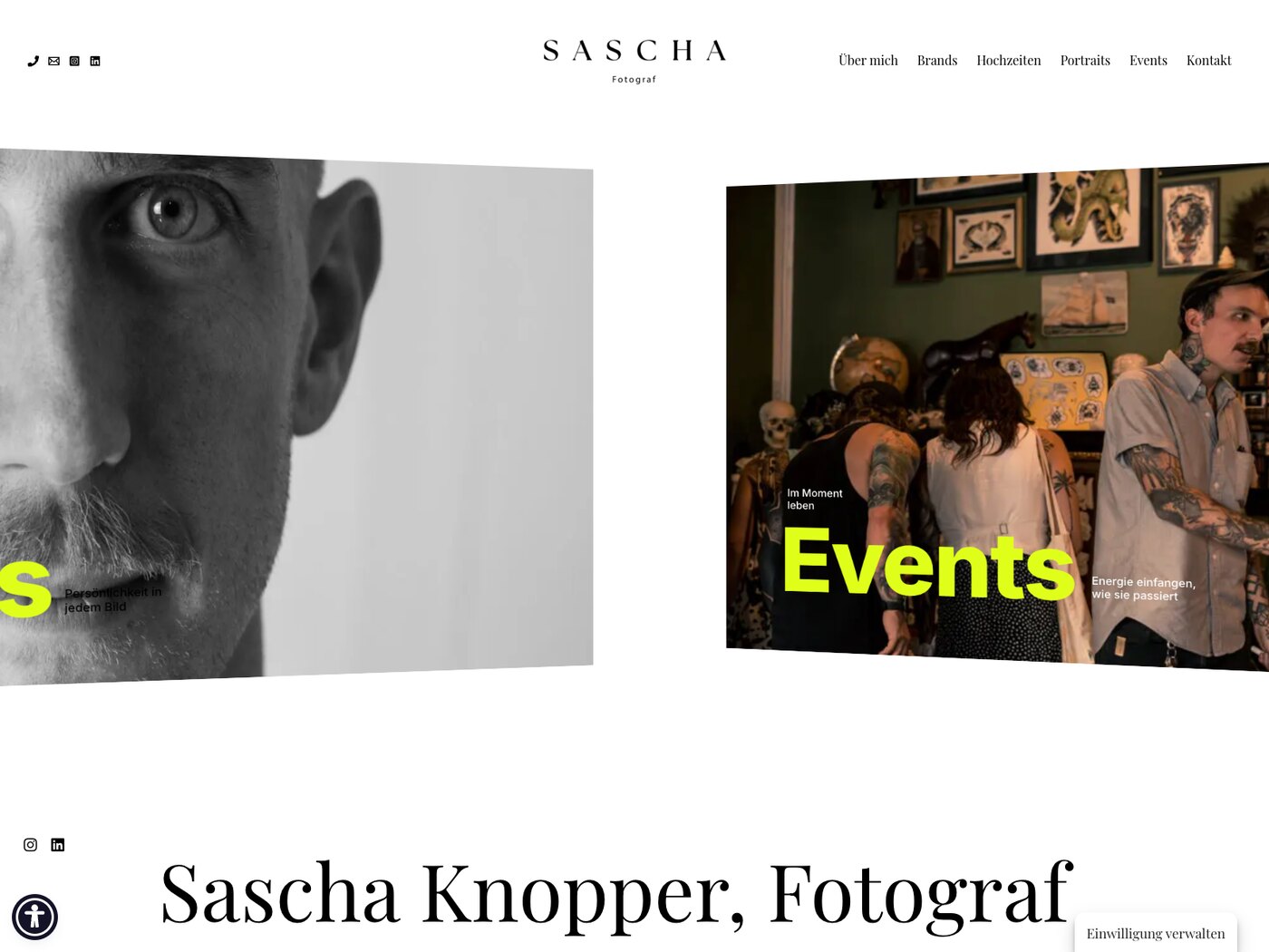 Von uns gebaute Website des Fotografen Sascha Knopper
