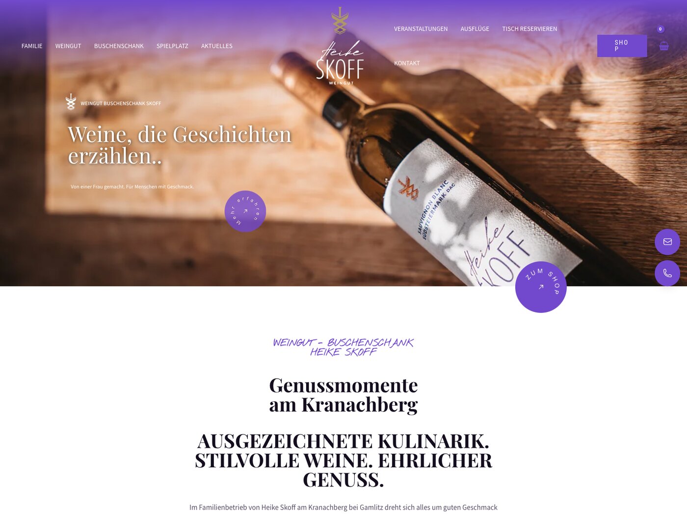 Von uns gebaute Website des Weinguts und Buschenschanks Skoff