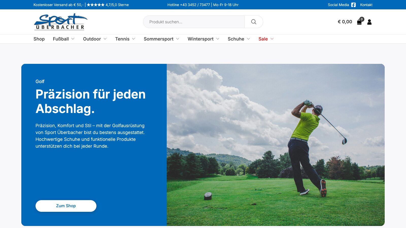 Von uns gebauter Onlineshop von Sport Überbacher
